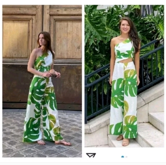 Farm Rio One Shoulder Linen Leaf Jumpsuit - Picture 3 of 6